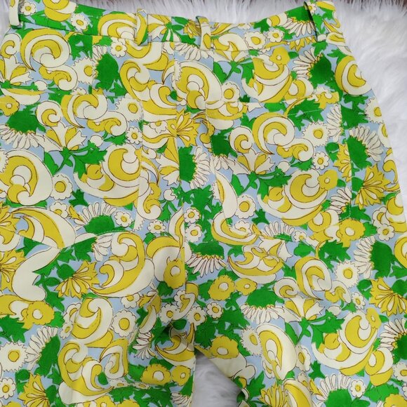 ZARA Retro 70s Green Yellow Paisley Print High Waist Pants Women's Size Medium - Picture 4 of 15